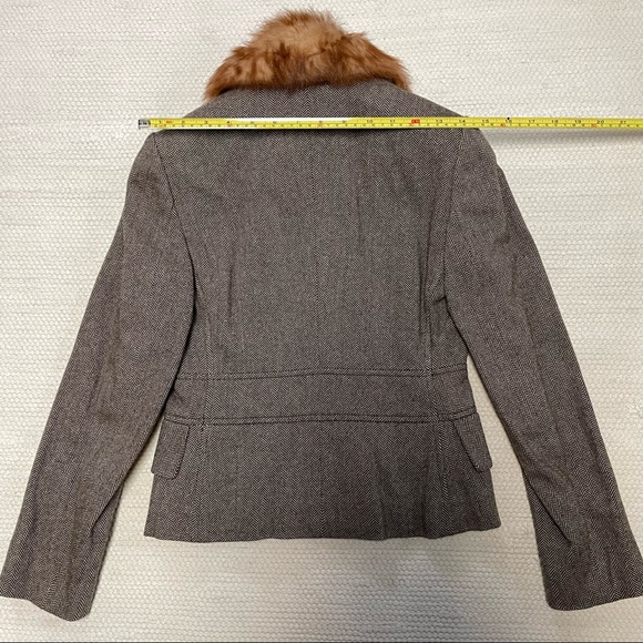 Banana Republic Brown Herringbone Blazer Jacket Removable Fur Collar Size 0P - Picture 6 of 10